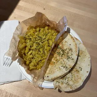 Loaded jackfruit quesadillas and mac &amp; cheese