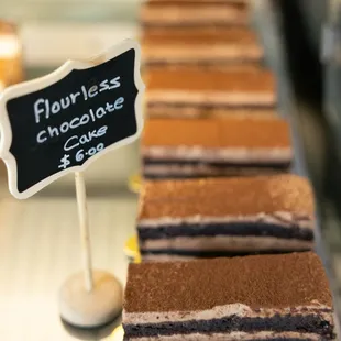 a display of chocolate cakes