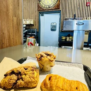 Nutella scone, bread pudding muffin and pumpkin danish