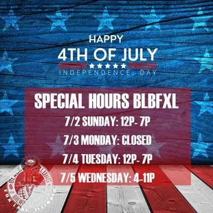 Special holiday hours