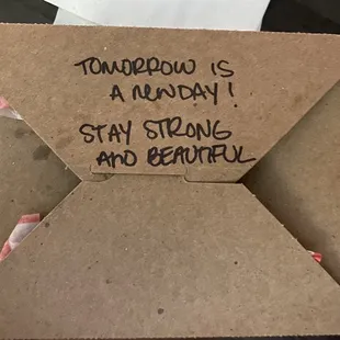 Kindness shared on the garlic knots box