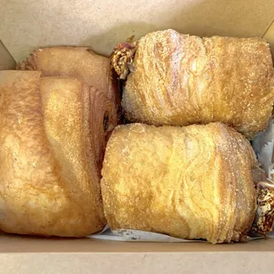 2 Chocolate Croissants, 2 S'mores Cruffin (chocolate pastry cream, cinnamon graham sugar, toasted marshmallow)