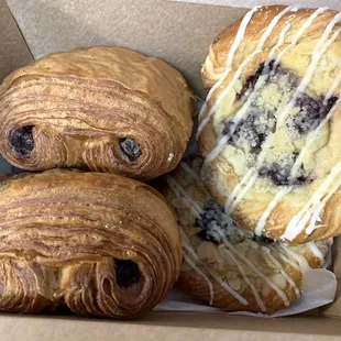 2 chocolate croissants, 2 cherry almond danishes