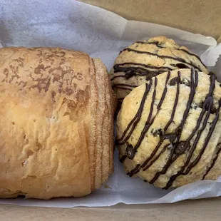 Chocolate Croissant and 2 Chocolate Chip Scones
