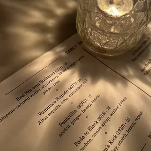 menu and candle