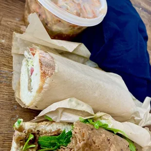 Holiday sausage sandwich, salami Italian sandwich, spicy slaw.