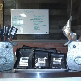 Beef Jerky (original, teriyaki, and sweet heat),  Slim Jim's, and Pepperoni Stix