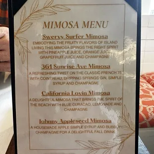 Mimosa Menu is a perfect start to a brunch and they didn&apos;t disappoint.