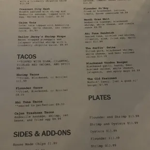 One page menu