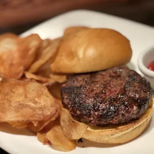 Plain Bison Burger with Kettle Chips