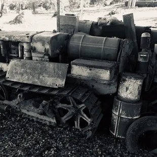 a pile of old suitcases on a trailer