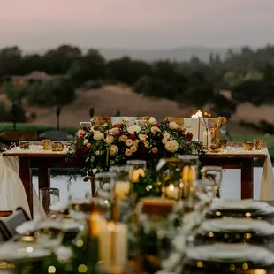 Our sweetheart table with the gorgeous backdrop