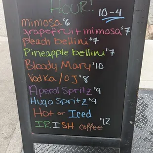 Phenomenally priced brunch drinks in addition to their full cocktail menu.