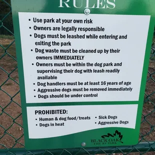 Dog Park Rules