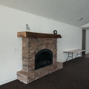 One of two fireplaces in clubhouse.
