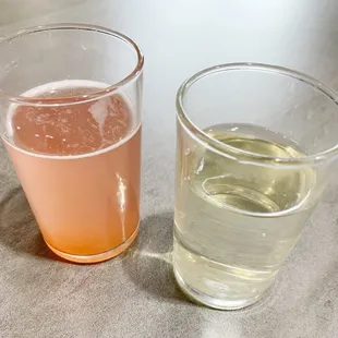 Strawberry mint seltzer and apple pie seltzer (samples).