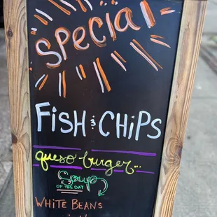 special fish and chips sign