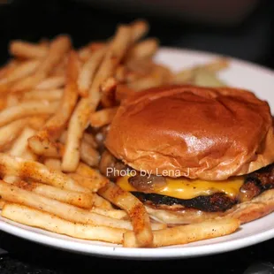 Black Pearl Burger ($20) - Two 4oz house blend patties, American cheese, caramelized shallot, Black Pearl sauce, thyme fries