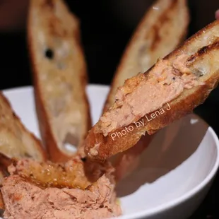 Smoked Salmon Pastrami Dip ($12) - House-smoked Atlantic belly, mustard cream cheese, Zingerman&apos;s baguette. Quite salty.