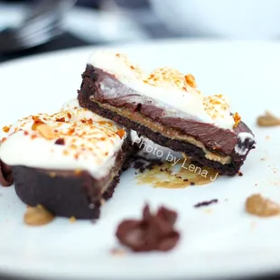 Inside of Chocolate Tart ($14) - Sunflower praline paste, chocolate cremeux, malt whip, honeycomb candy. It&apos;s OK