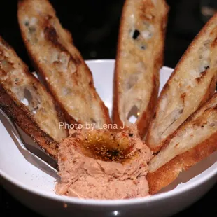 Smoked Salmon Pastrami Dip ($12) - House-smoked Atlantic belly, mustard cream cheese, Zingerman&apos;s baguette. Quite salty.