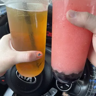 Peach Tea &amp; Strawberry Fruit Slush with boba