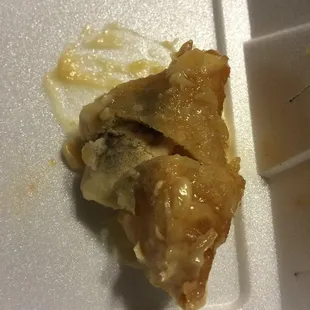 Ordered take out 8/25/2016. biting into 1/2 of it was fried for the 2nd time ( hard as a rock) and some were molded