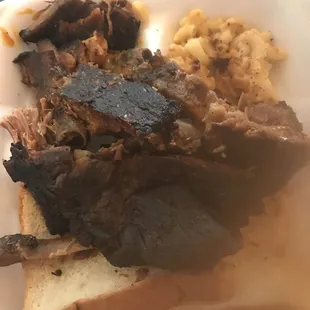 Burnt barbecue and week old baked macaroni