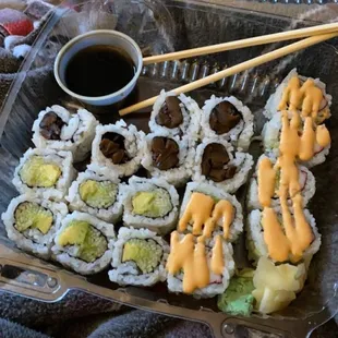 Cucumber Avocado, Shiitake Mushroom, Spicy California rolls