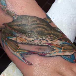 Realistic Portrait of a Blue Crab: Joseph Bowen, Black Point Tattoo