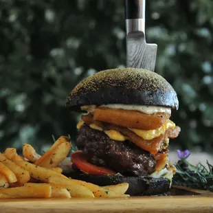 Black cheese fried burger
