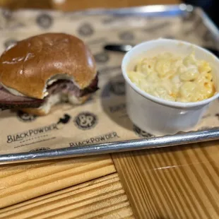 Kids meal- Texas Style Brisket on a bun (not chopped), Smoked Gouda Mac N Cheese