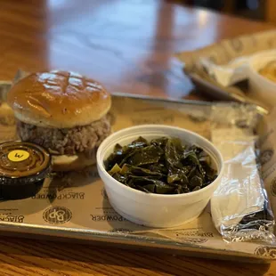 Chopped pork sandwich with collard greens