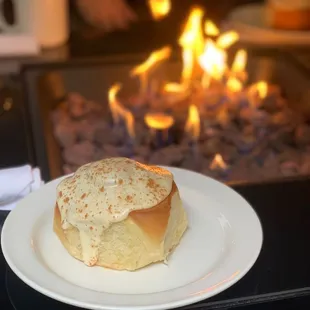 Cinnamon Roll and outdoor fire