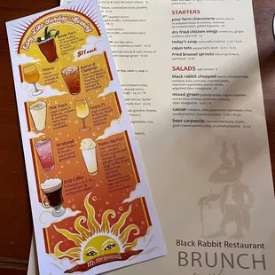 Brunch menu and cocktail specials