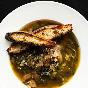 shroomy good soup, grilled focaccia