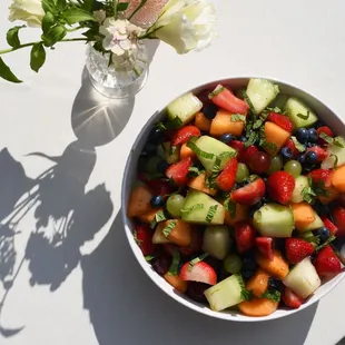 fresh fruit with lime, honey, &amp; mint