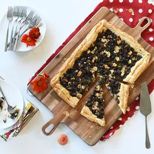 mushroom &amp; goat cheese tart with thyme, honey drizzle