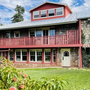 Open to all guests, the Lodge front balcony offers a view of the Gila National Forest.
