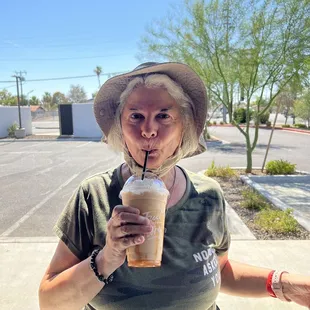 Diana,enjoying her Carmel Blonde Blended
