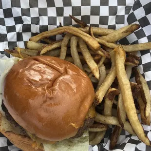 Throwback burger with fries