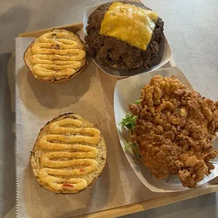 chicken sandwich and triple beef patty