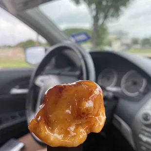 a piece of food on a fork