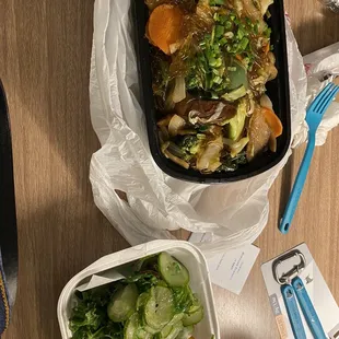 Glass noodles with vegetables and cucumber salad