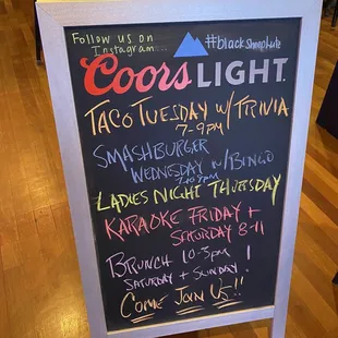 a chalkboard menu