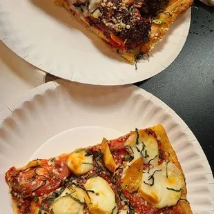 Meatloaf/meatball pizza and margherita with smoked mozzarella