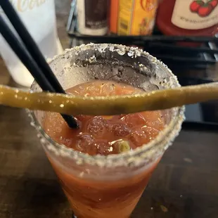 Bloody Mary with the marinated, pickled string bean, OMG!!!