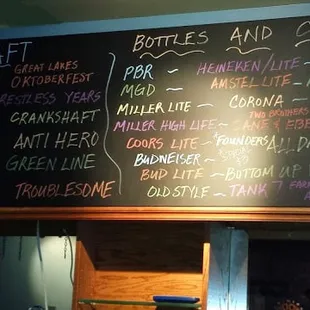 a menu on a chalk board