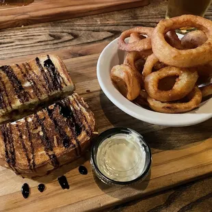 Adult grilled cheese and onion rings
