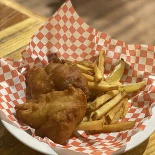 a basket of fish and chips